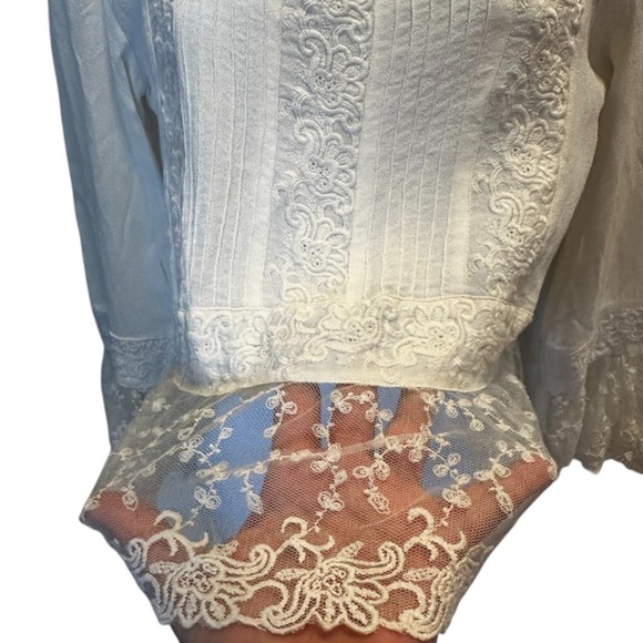 VTG April Cornell Lace Peasant Blouse XS Boho Prairie Fairycore Bell Sleeve - Picture 6 of 12